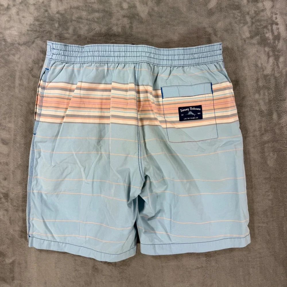 Tommy Bahama Lined Swim Shorts Men's Size Large Swim Trunks Light Blue Striped